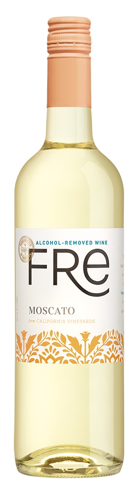 A bottle of FRE Alcohol-Removed Moscato white wine