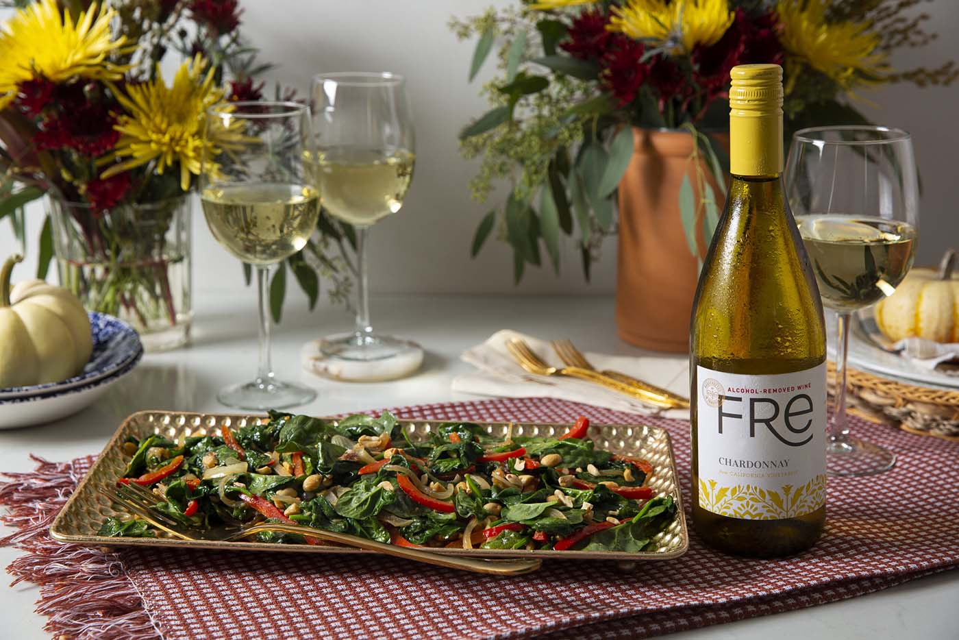 Stir Fry Spinach to pair with FRE alcohol-removed Chardonnay
